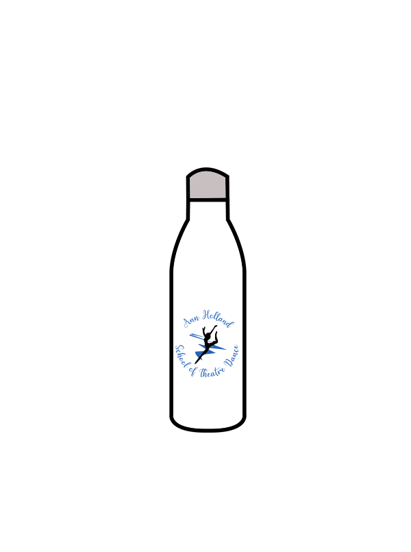 ANN HOLLAND SCHOOL OF THEATRE DANCE - WATER BOTTLE WHITE (IN-STOCK) BLUE LOGO