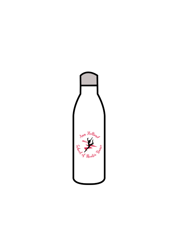ANN HOLLAND SCHOOL OF THEATRE DANCE - WATER BOTTLE WHITE (IN-STOCK) PINK LOGO